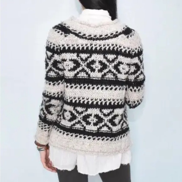 Free People Silver Reed Fair Isle Black Cream scoop Neck Cozy Sweater. Small - Picture 2 of 9
